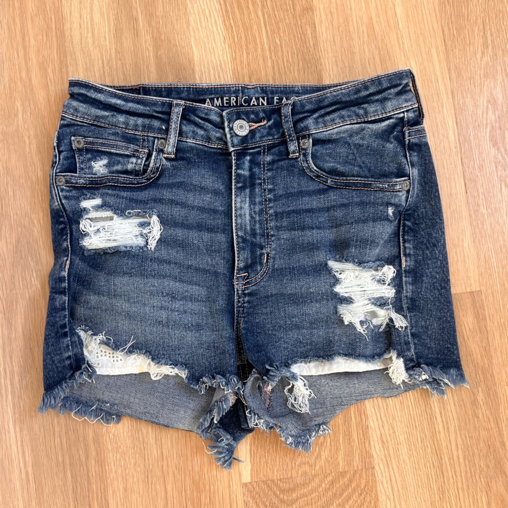 American Eagle Outfitters Ripped Dark Blue Jean Shorts